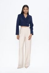 Kruvaze Crop Blazer Ceket Lacivert
