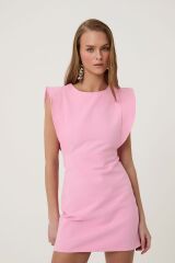 Volanlı Gabardin Elbise Pembe