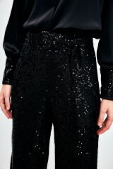 Kemerli Payet Pantolon - Siyah