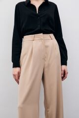 Pileli Krep Pantolon - Bej