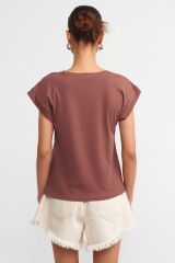3504 Bisiklet Yaka Vatkalı T-shirt-kahve