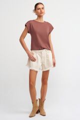 3504 Bisiklet Yaka Vatkalı T-shirt-kahve