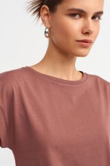 3504 Bisiklet Yaka Vatkalı T-shirt-kahve