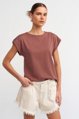 3504 Bisiklet Yaka Vatkalı T-shirt-kahve