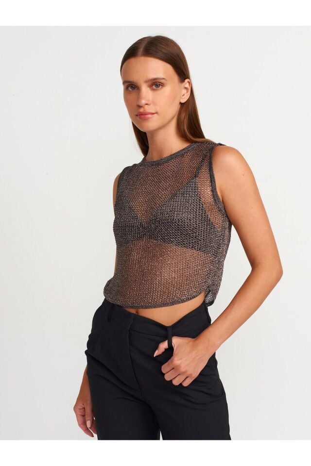 Transparan Parlak Triko Bluz