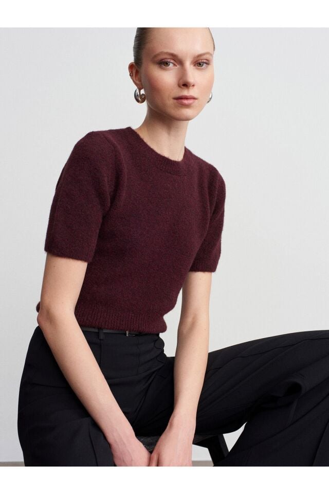 Yün Karışımlı Kısa Kollu Triko Kazak