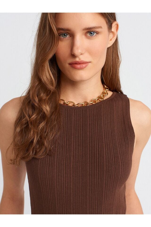 Kayık Yaka Fitilli Triko Bluz