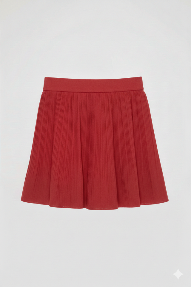 Pile Detaylı Beli Lastikli Mini Etek