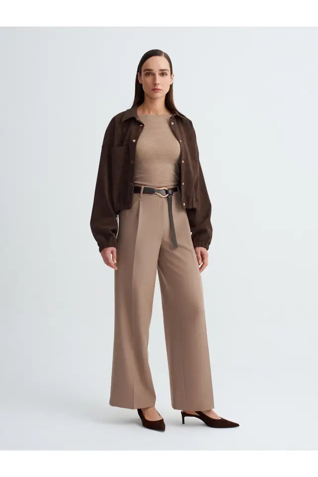 Pensli Kemerli Kumaş Pantolon