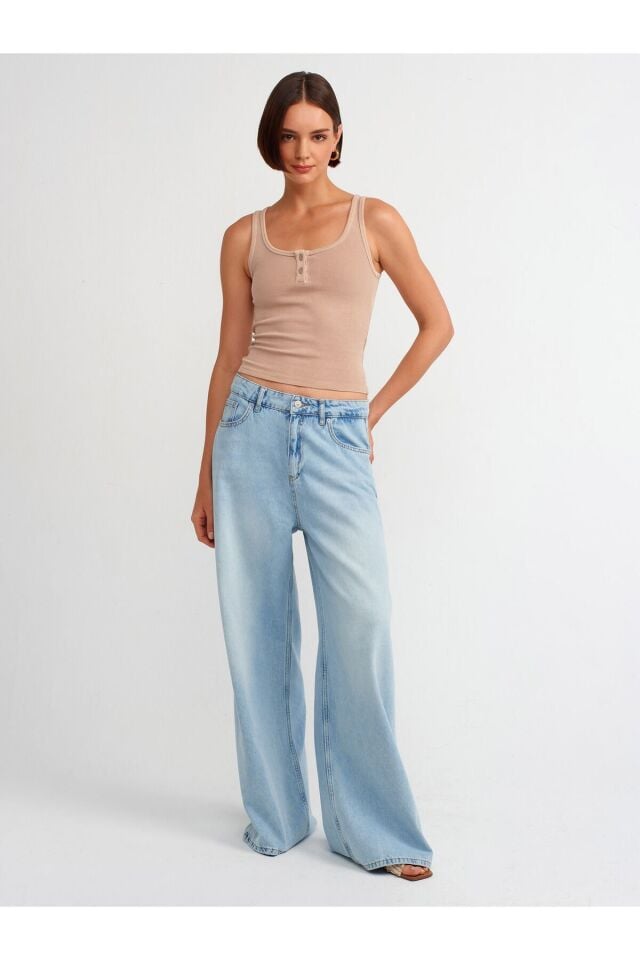 Yıkama Efektli Düğmeli Atlet