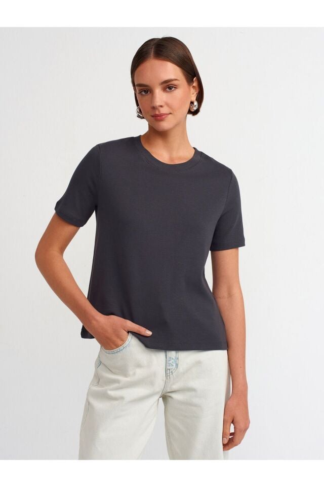 Bisiklet Yaka Pamuklu T-Shirt