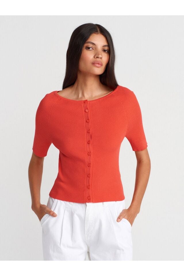 Açık Bisiklet Yaka Fitilli Düğmeli İnce Triko Hırka