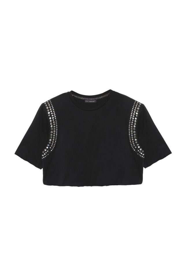 Trok Aksesuarlı Vatkalı Crop Tişört