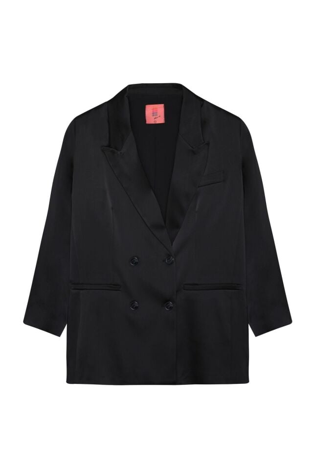 Kruvaze Saten Oversize Blazer Ceket