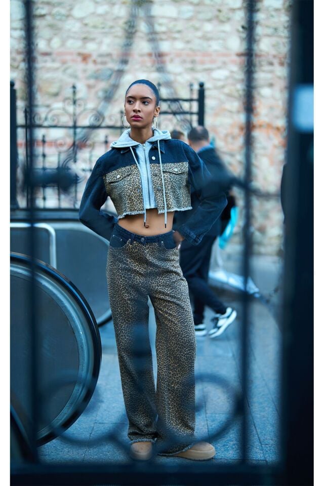 Leopar Desenli Garnili Pantolon