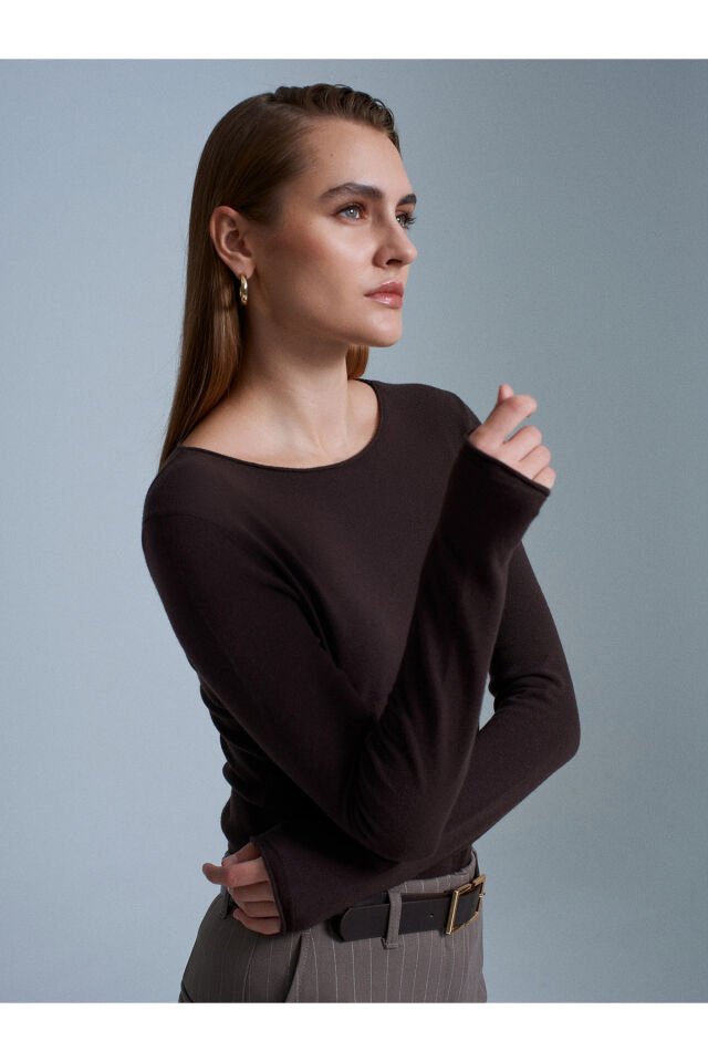 Kayık Yaka Kaşmir Karışımlı Kazak