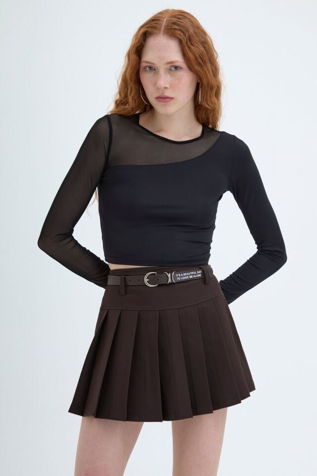 Tül Omuz Detaylı Bluz