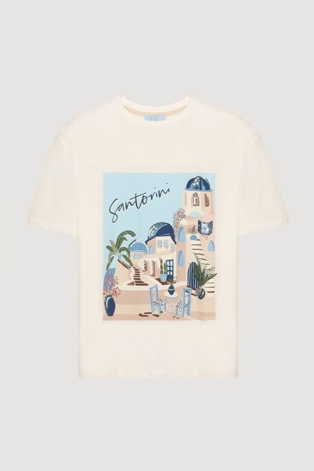 Santorini Baskılı Kısa Kol Tişört