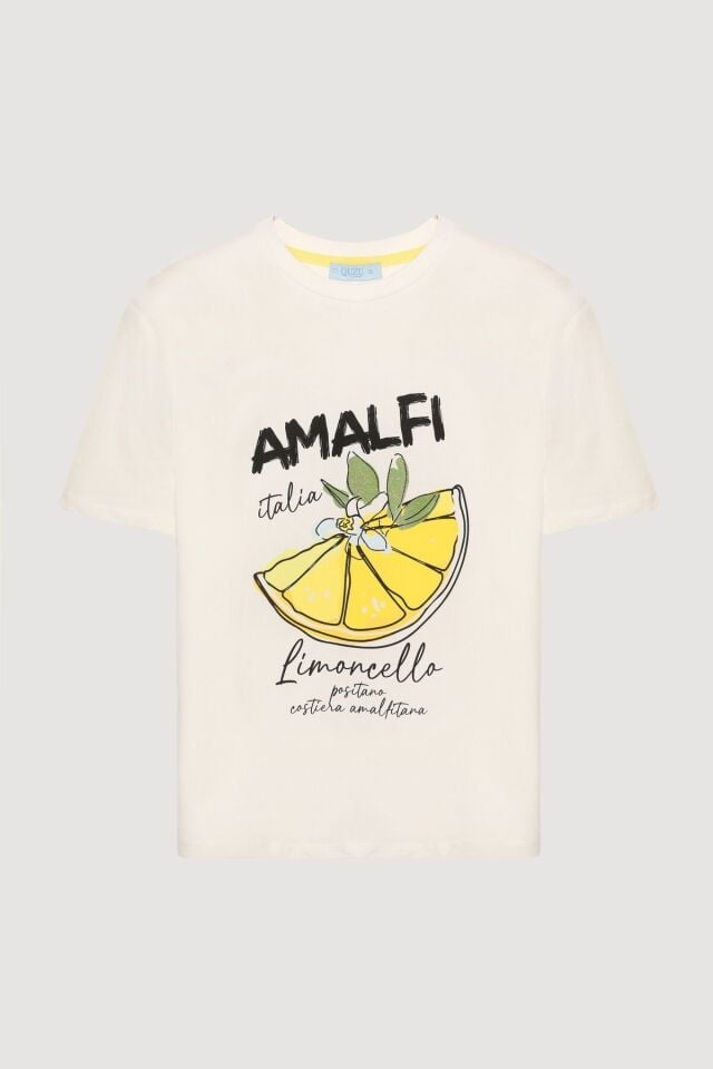 Amalfi Yazı Baskılı Limonlu Tişört