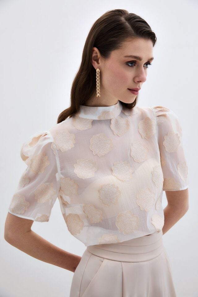 Organze Kısa Kol Bluz