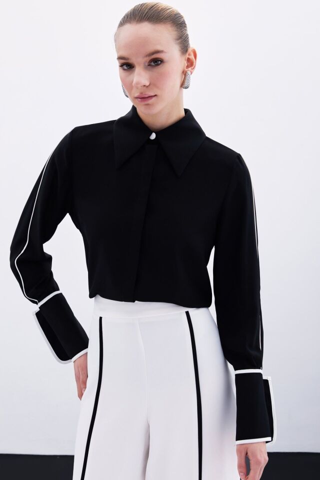 Klasik Manşetli Kontrast Gömlek