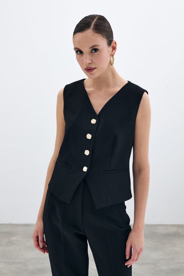 Düğmeli Kısa Yelek