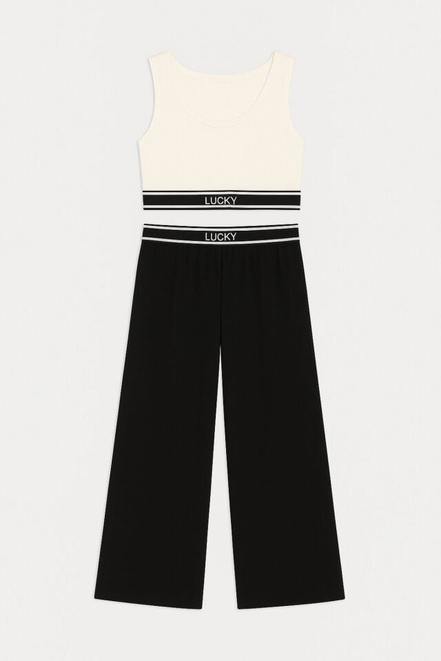 Lastik Detaylı Crop Atlet Ve Beli Lastik Detaylı Pantolonlu Takım