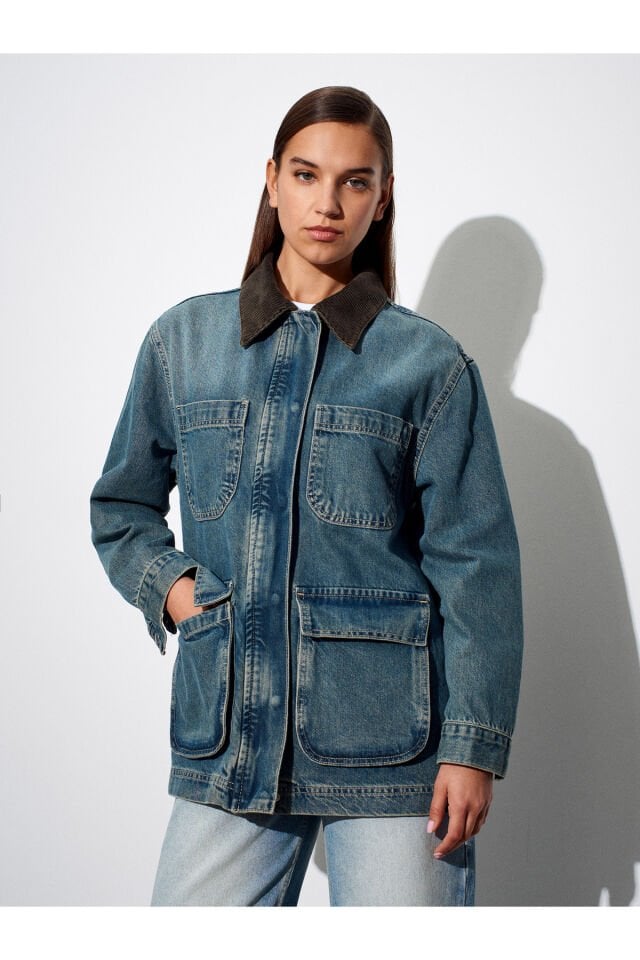 Pamuk Kadife Yakalı Kot Ceket