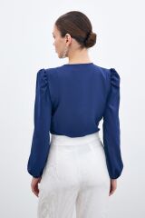 Kruvaze Vatkalı Bodysuit - Lacivert