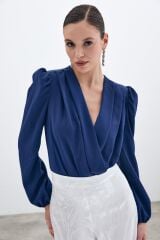 Kruvaze Vatkalı Bodysuit - Lacivert