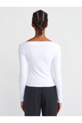 31415 Uzun Kollu Asimetrik T-shirt-beyaz
