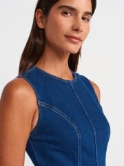 90553 Likralı Uzun Denim Elbise Mavi Denim